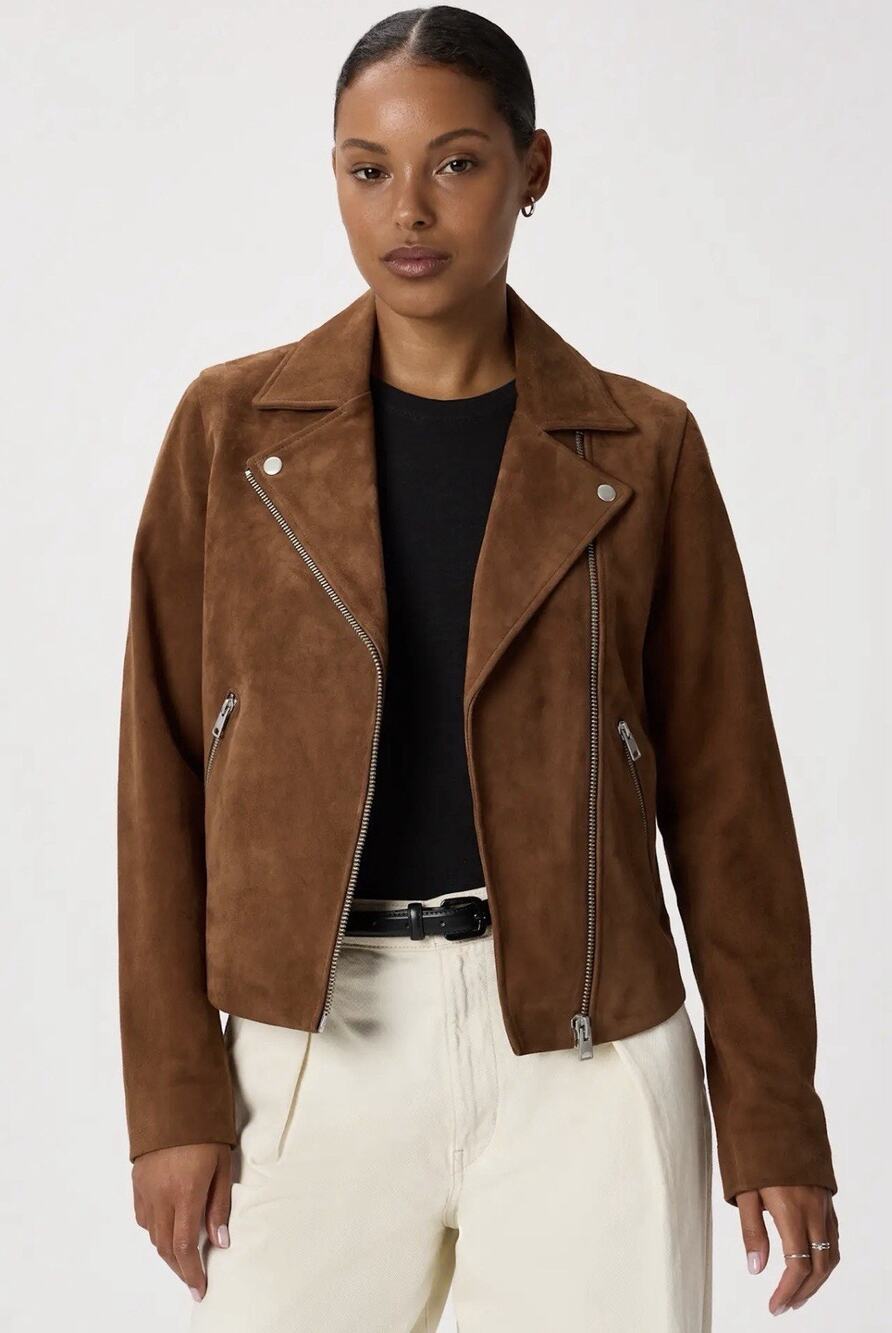 NWT Quince 100% Goat Suede Biker Jacket •Women XL• Dark Chestnut Brown Moto $200